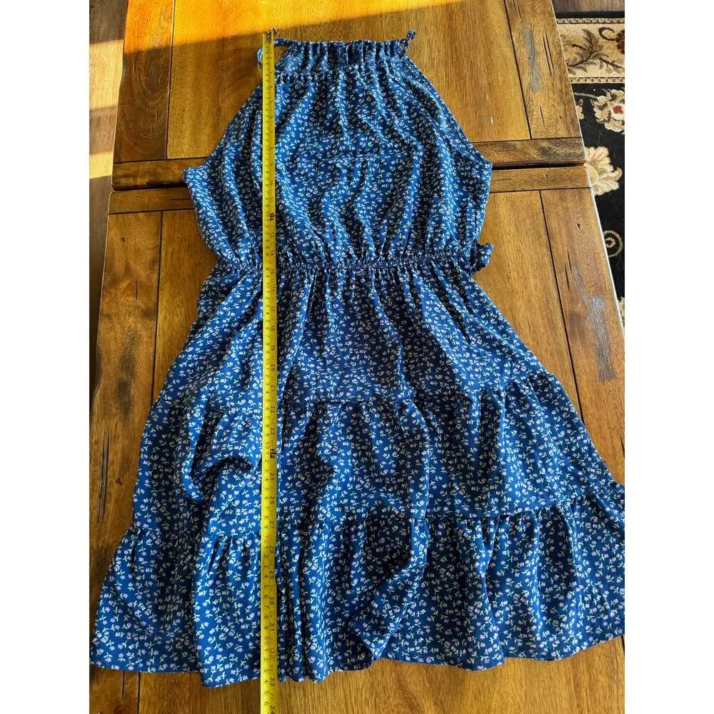 Ditsy Floral Halter Dress Blue Tiered Cottagecore Summer Size M - Picture 8 of 10